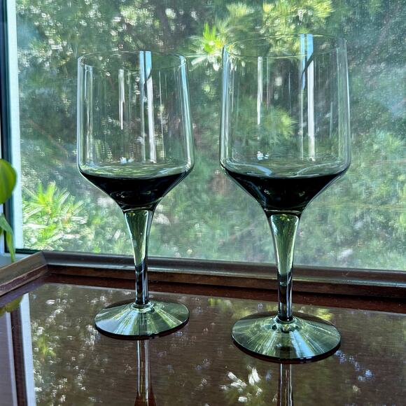 Orrefors Rhapsody Mid Century Smoke Crystal Water Glasses Wine Glasses set of 2 - Picture 2 of 9